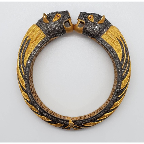 Silver Lion Bangle with Diamonds - Picture 2 of 9